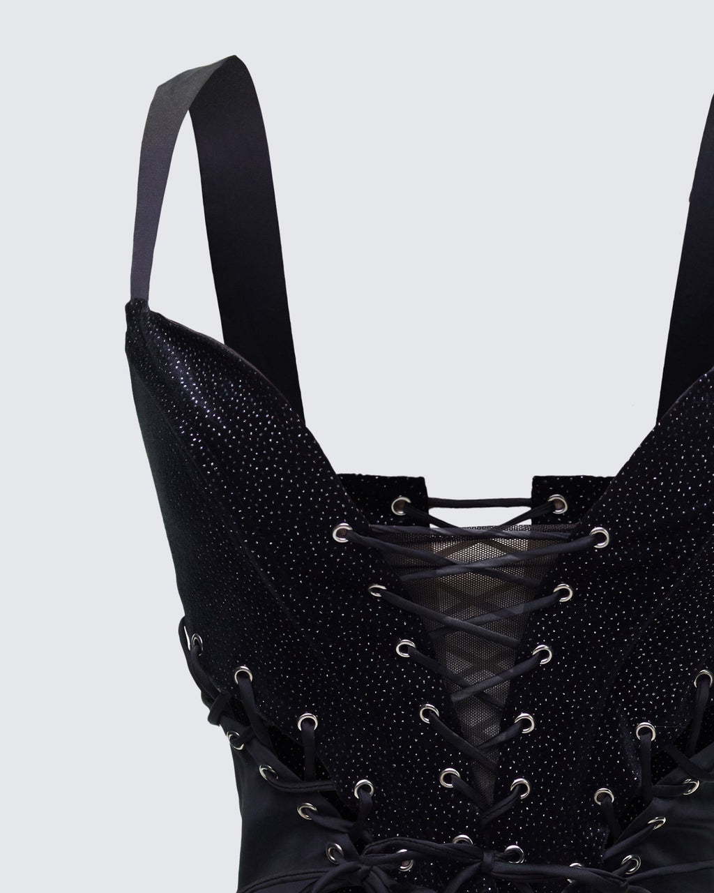 Finesse Ginan Black Glitter Velvet Corset Top