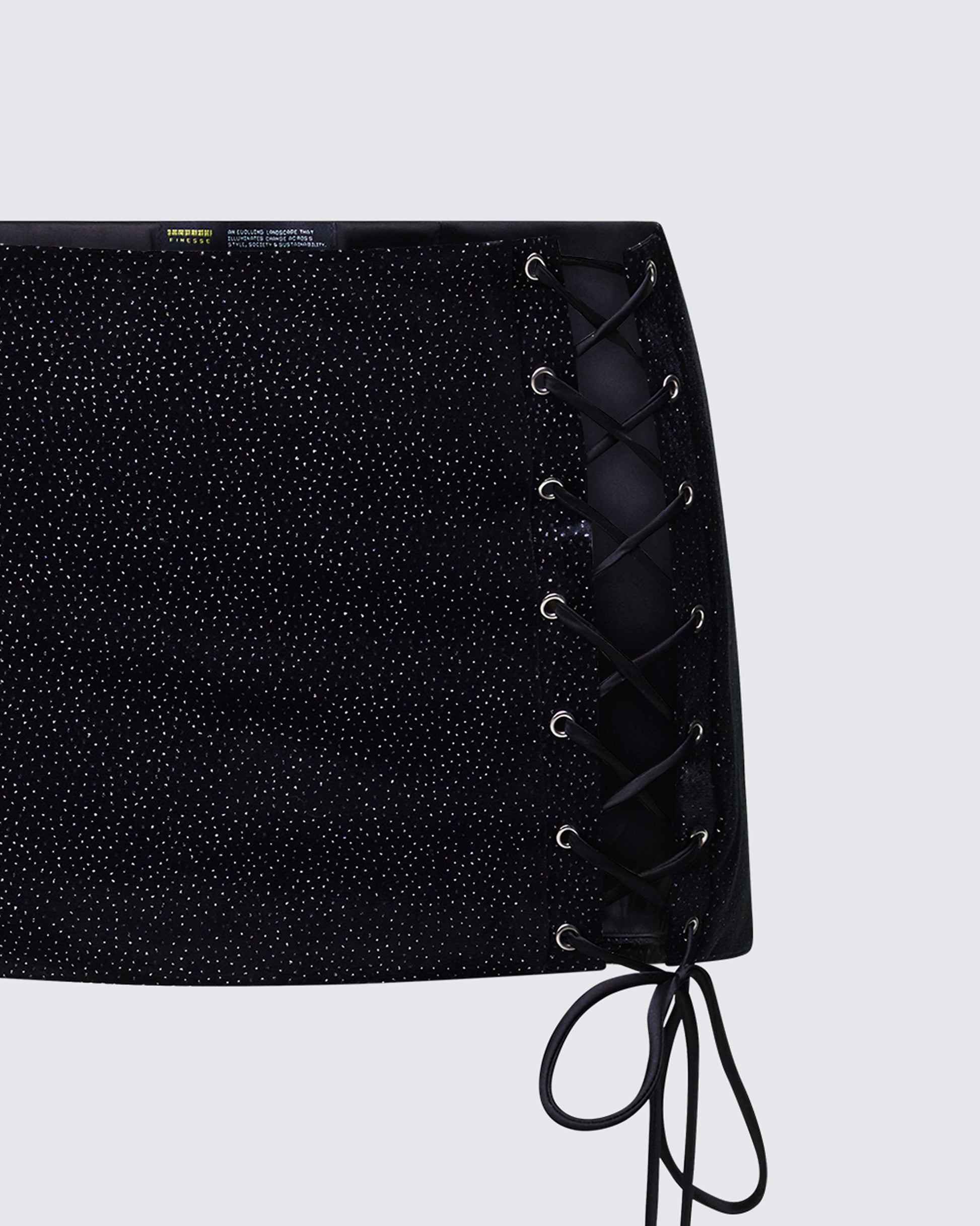 Finesse Ginan Black Glitter Velvet Mini Skirt