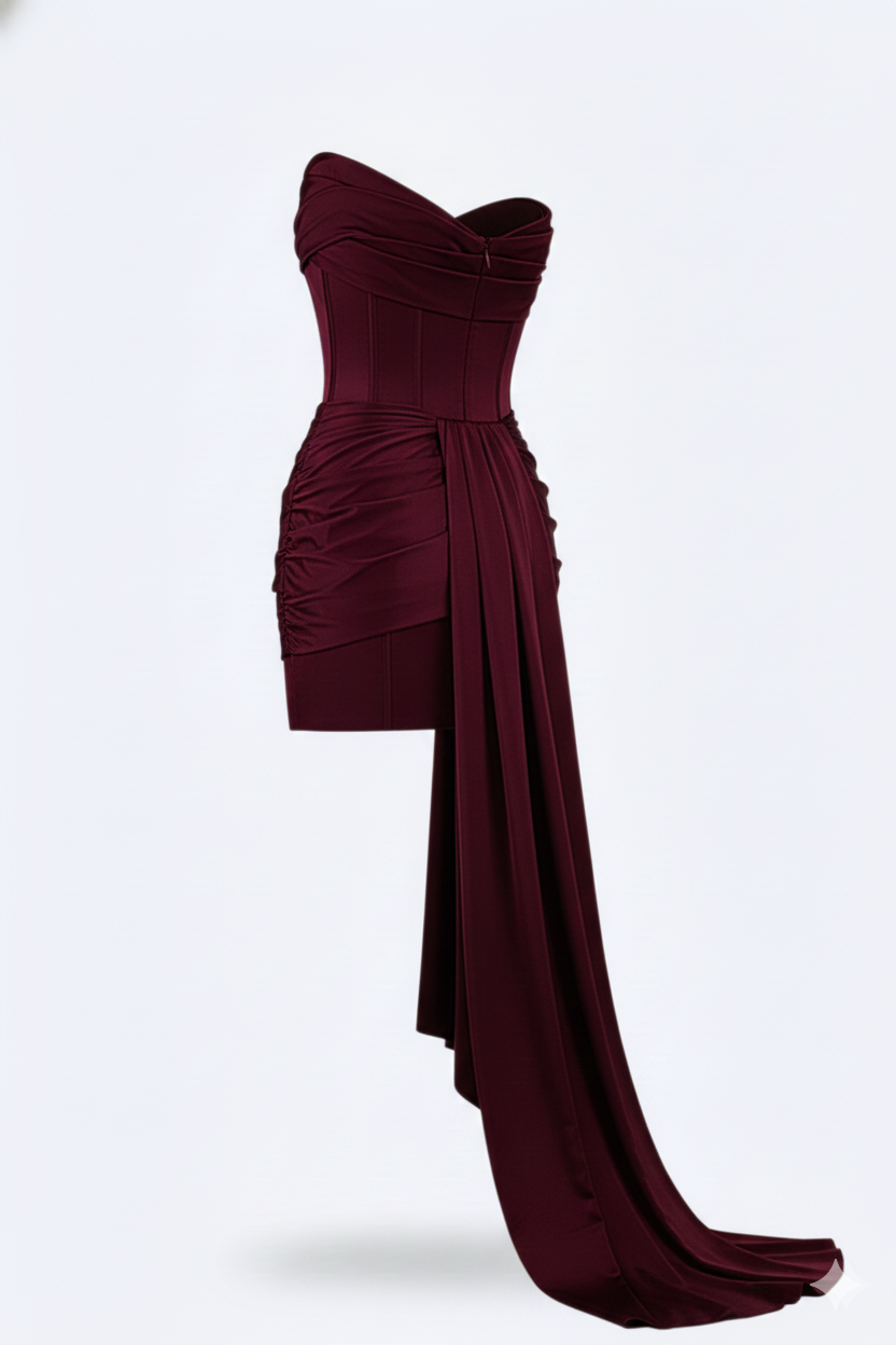 Nabalu Women’s Short Evening Dress – Elegant Asymmetric Draped Style