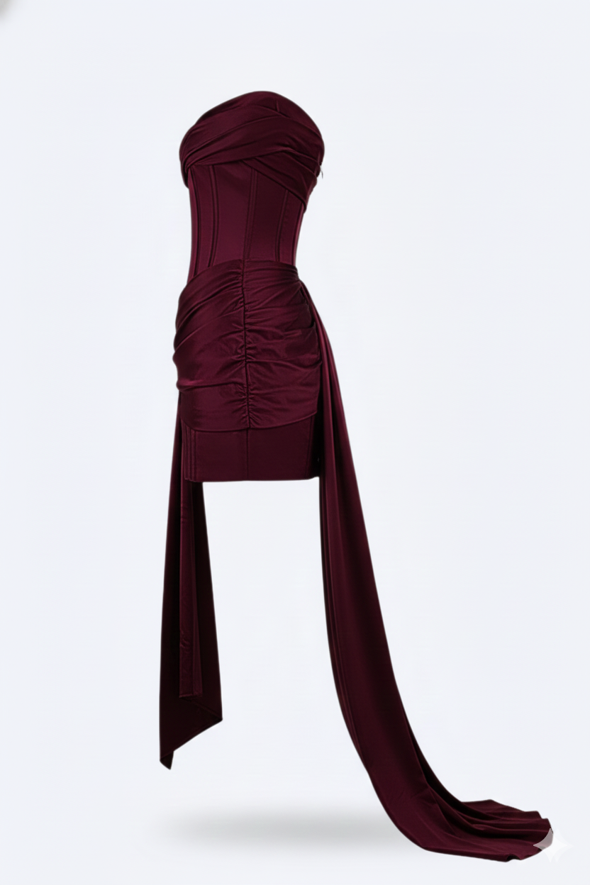 Nabalu Women’s Short Evening Dress – Elegant Asymmetric Draped Style