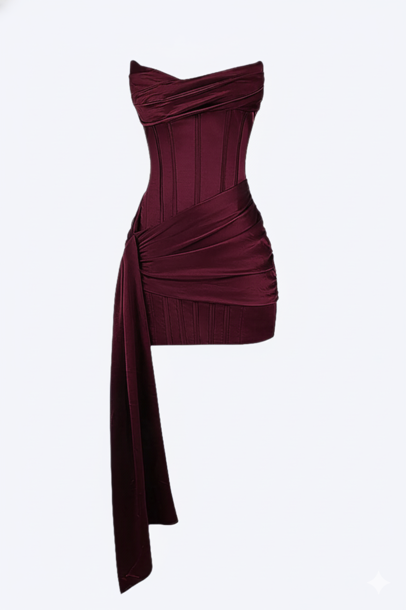 Nabalu Women’s Short Evening Dress – Elegant Asymmetric Draped Style