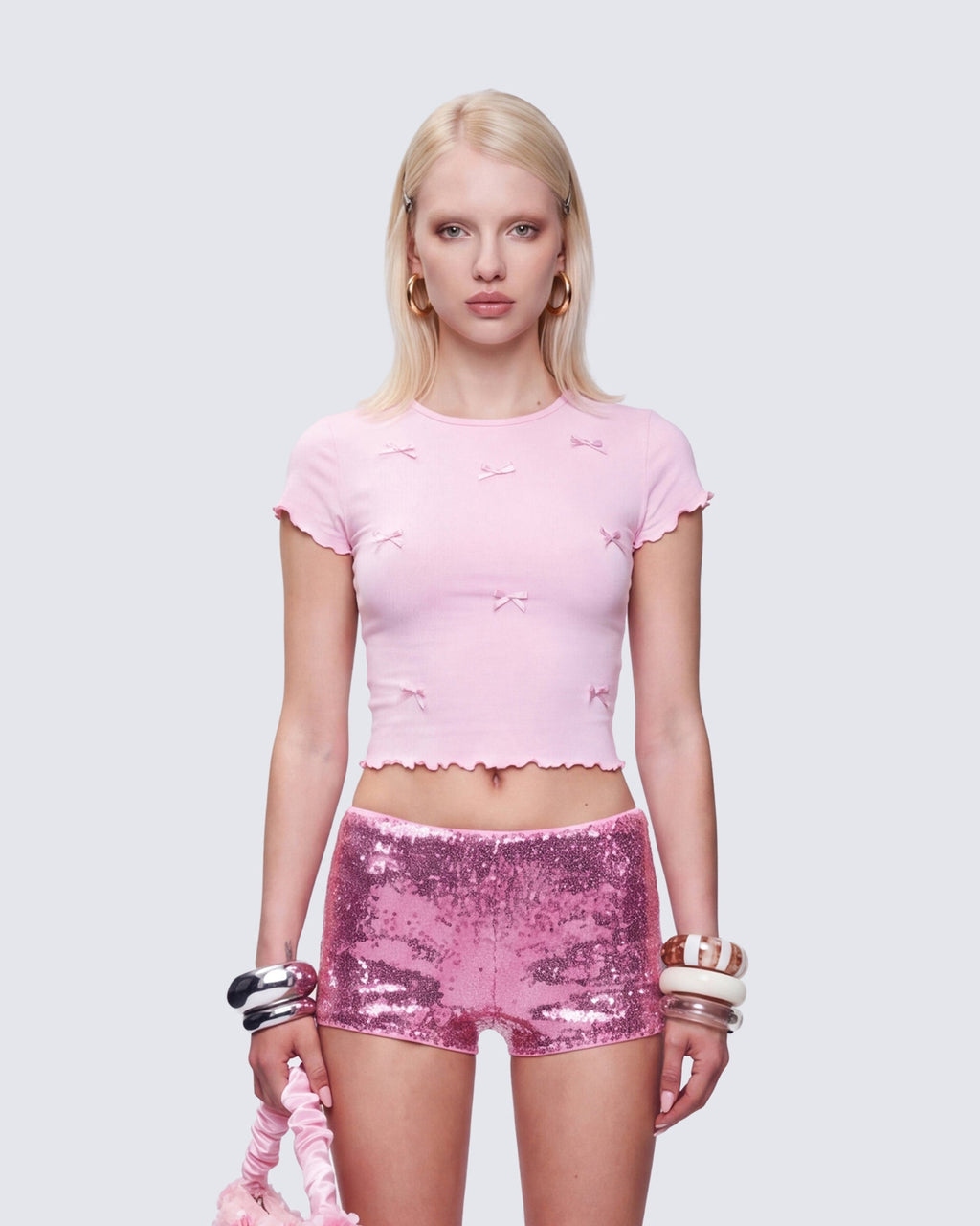 Finesse Hila Pink Bow Trimmed Tee