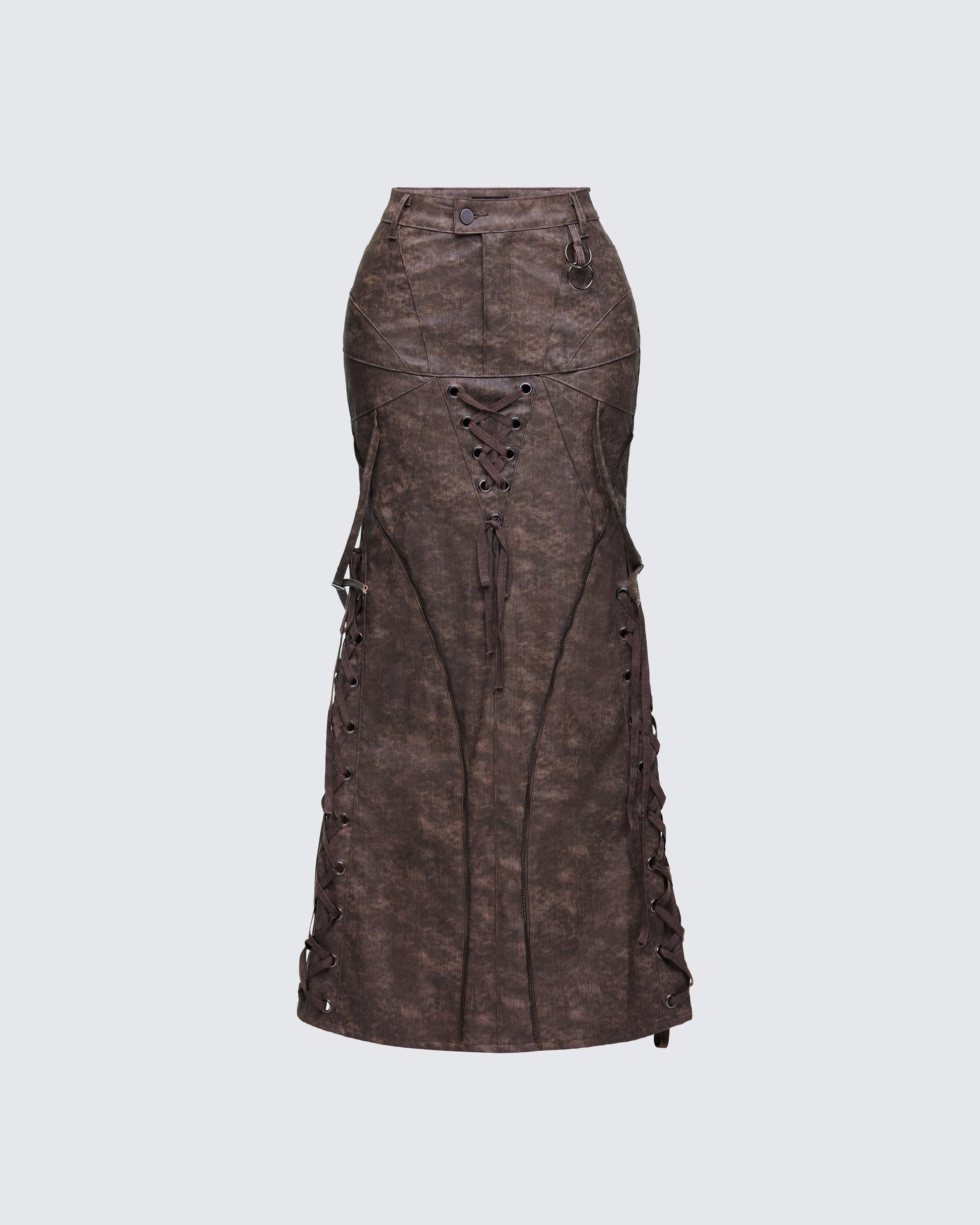 Finesse Hosea Brown Vegan Leather Maxi Skirt