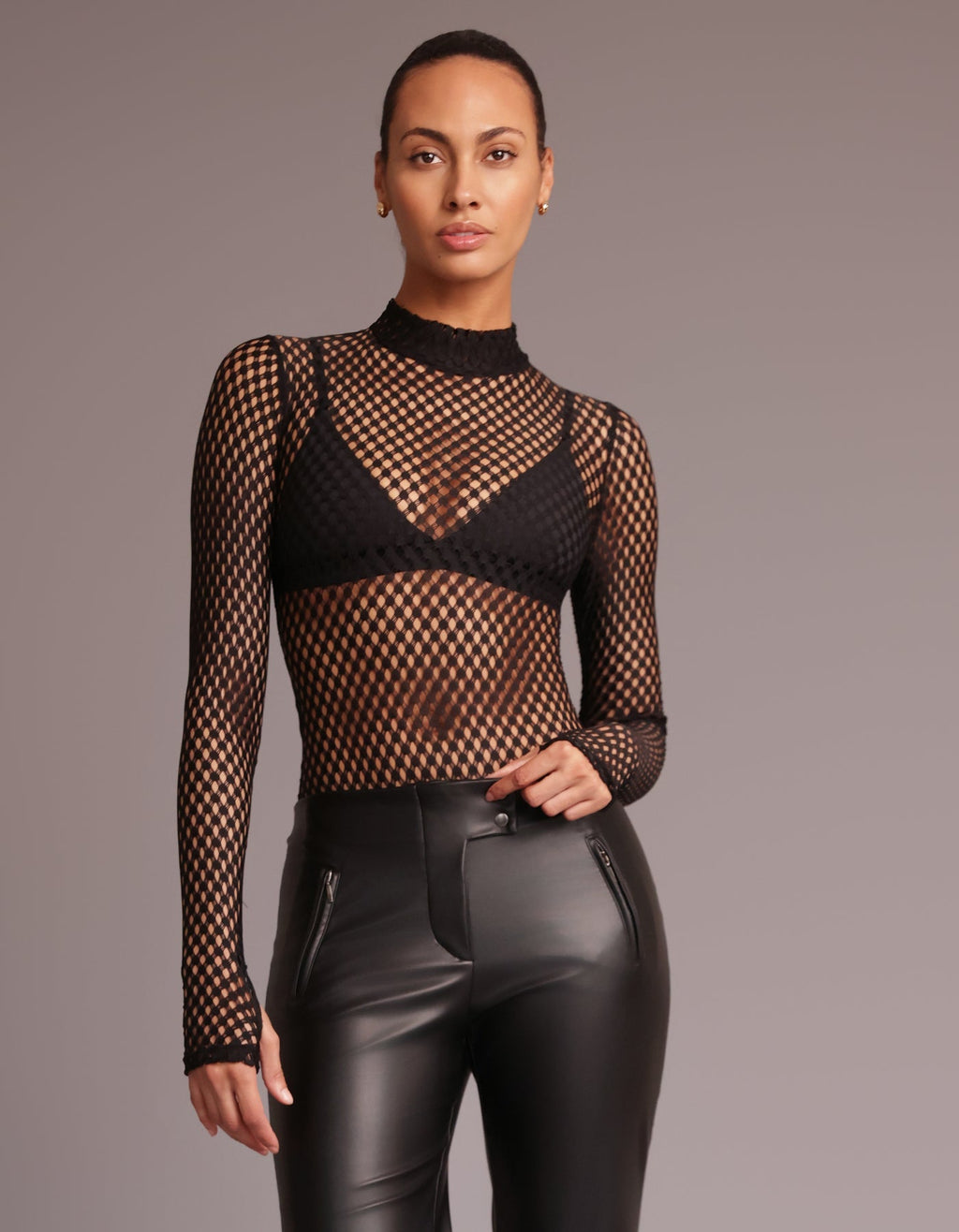 Heroine Sport MOCK NECK MESH BODYSUIT [BLACK]