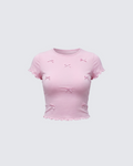 Finesse Hila Pink Bow Trimmed Tee