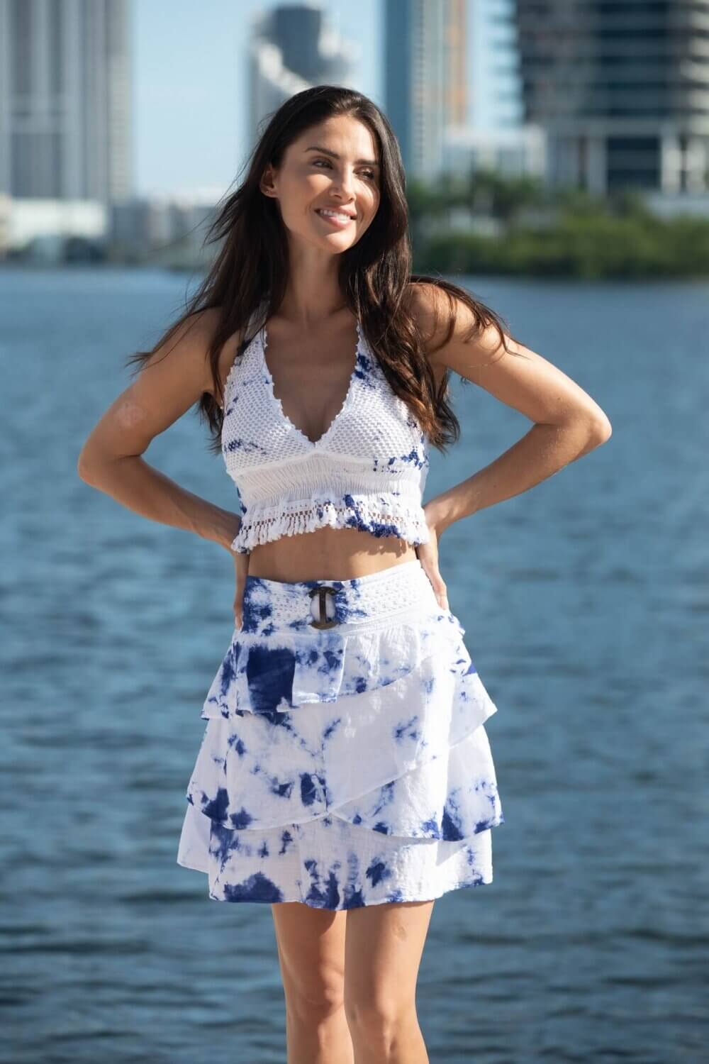 Cotton Natural Women's Aqua Electric Blue Skirt