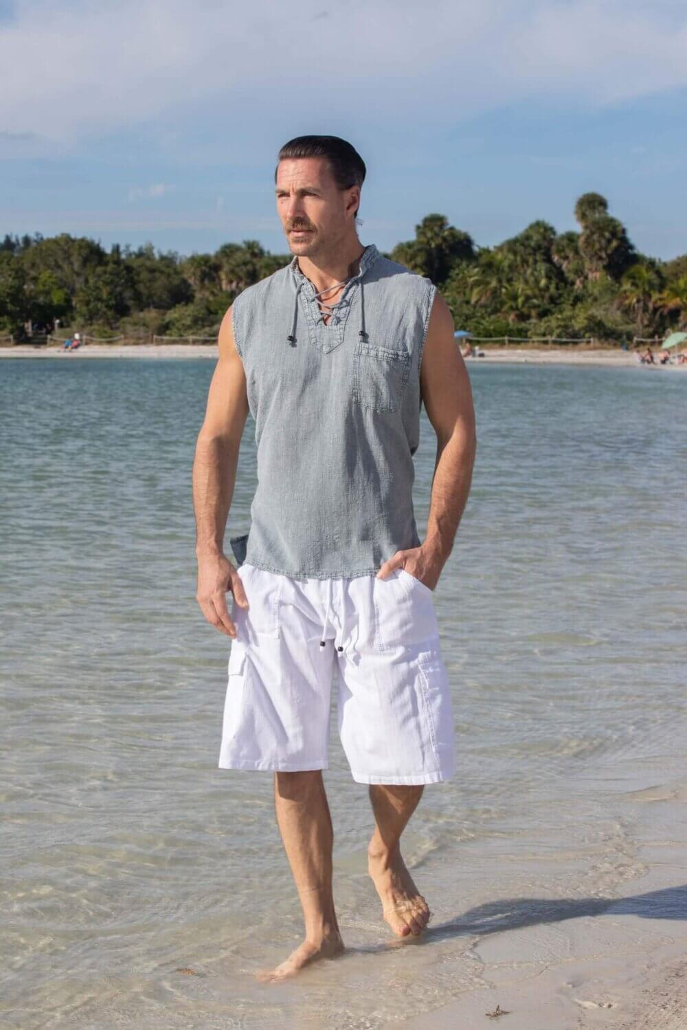 Cotton Natural Men's Mykonos Fossil Gray Sleeveless Shirt