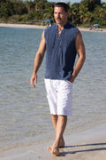 Cotton Natural Men's Mykonos Midnight Blue Sleeveless Shirt