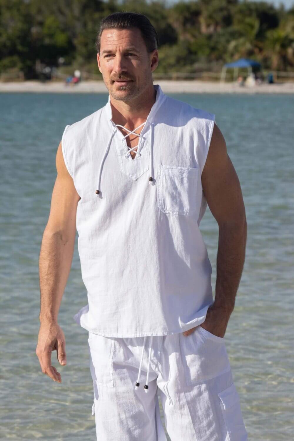 Cotton Natural Men's Mykonos Sleeveless Shirt