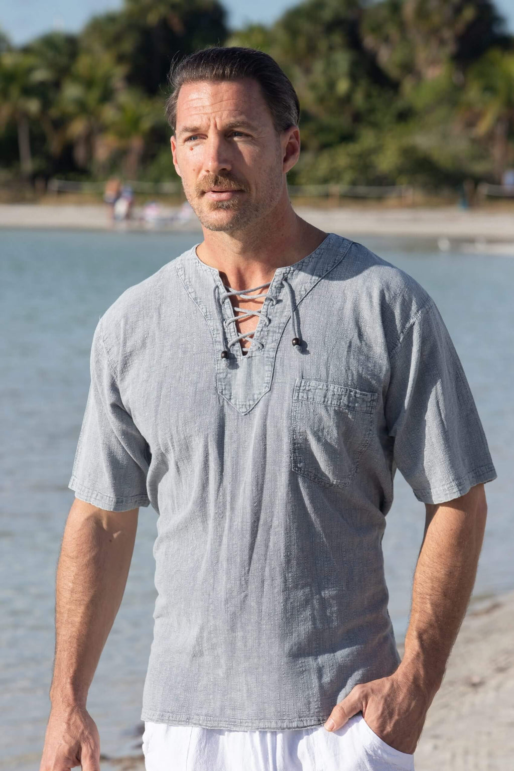 Cotton Natural Men's Hawaii Fossil Gray Shirt