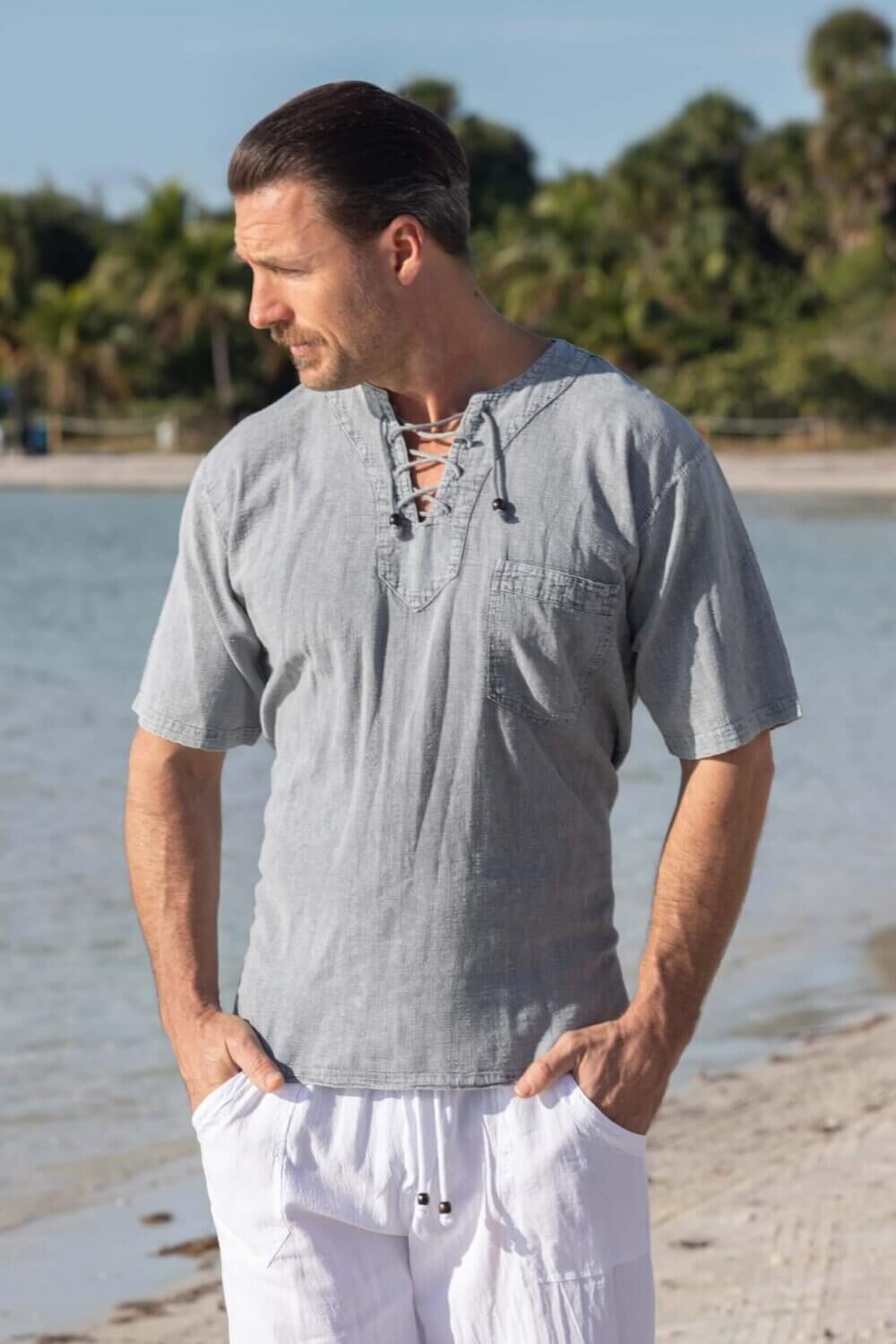Cotton Natural Men's Hawaii Fossil Gray Shirt