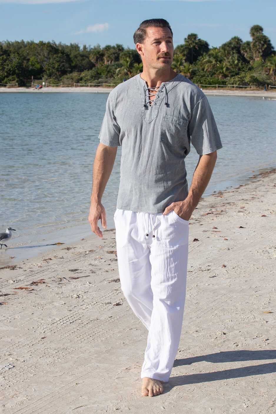 Cotton Natural Men's Hawaii Fossil Gray Shirt