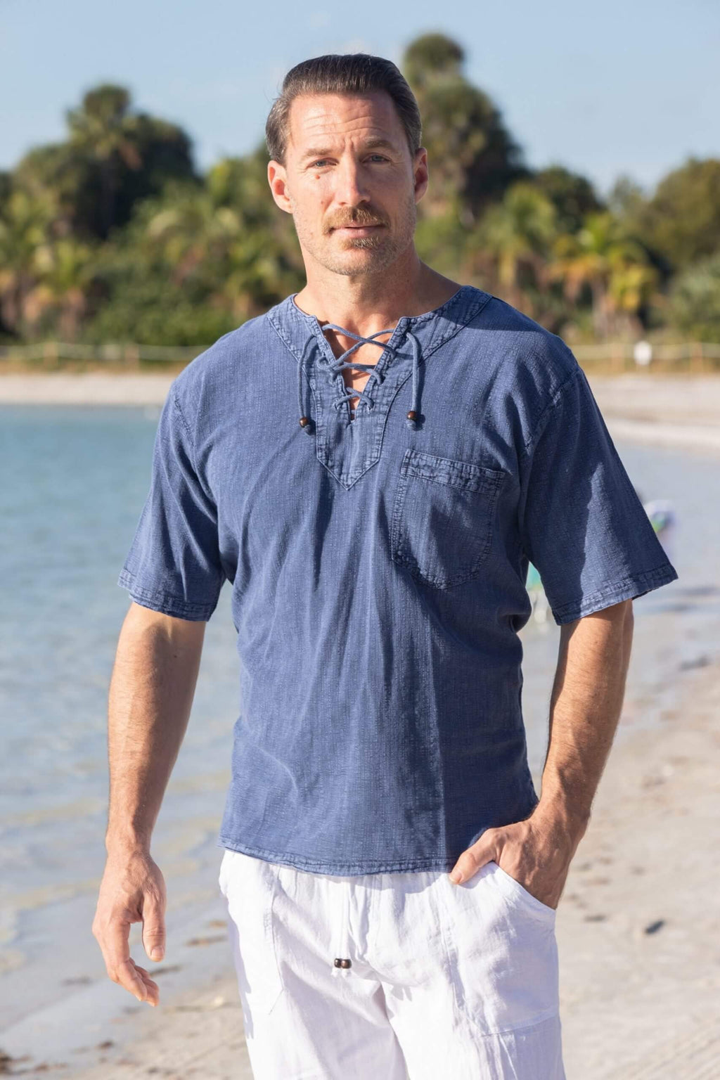 Cotton Natural Men's Hawaii Midnight Blue Shirt
