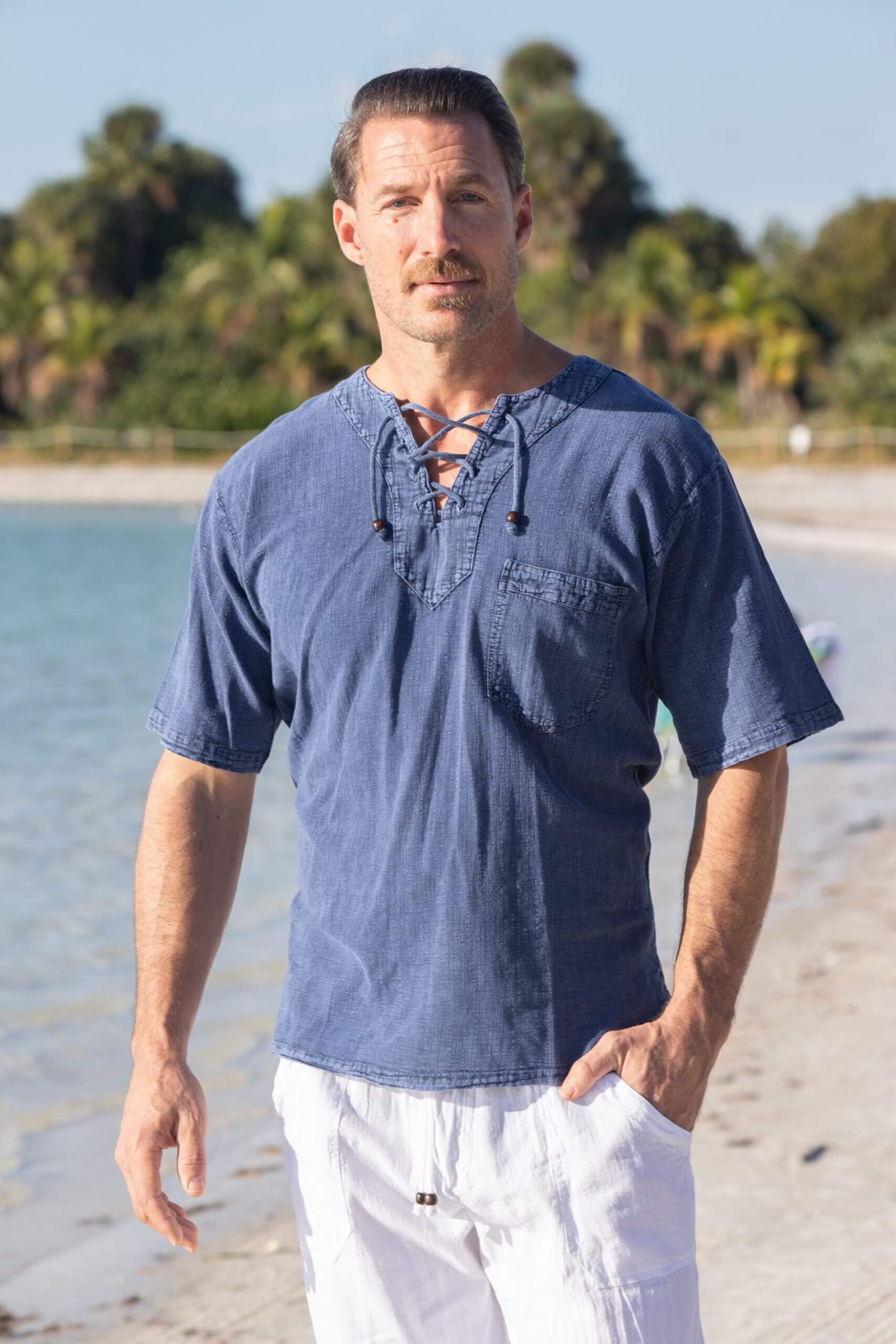 Cotton Natural Men's Hawaii Midnight Blue Shirt