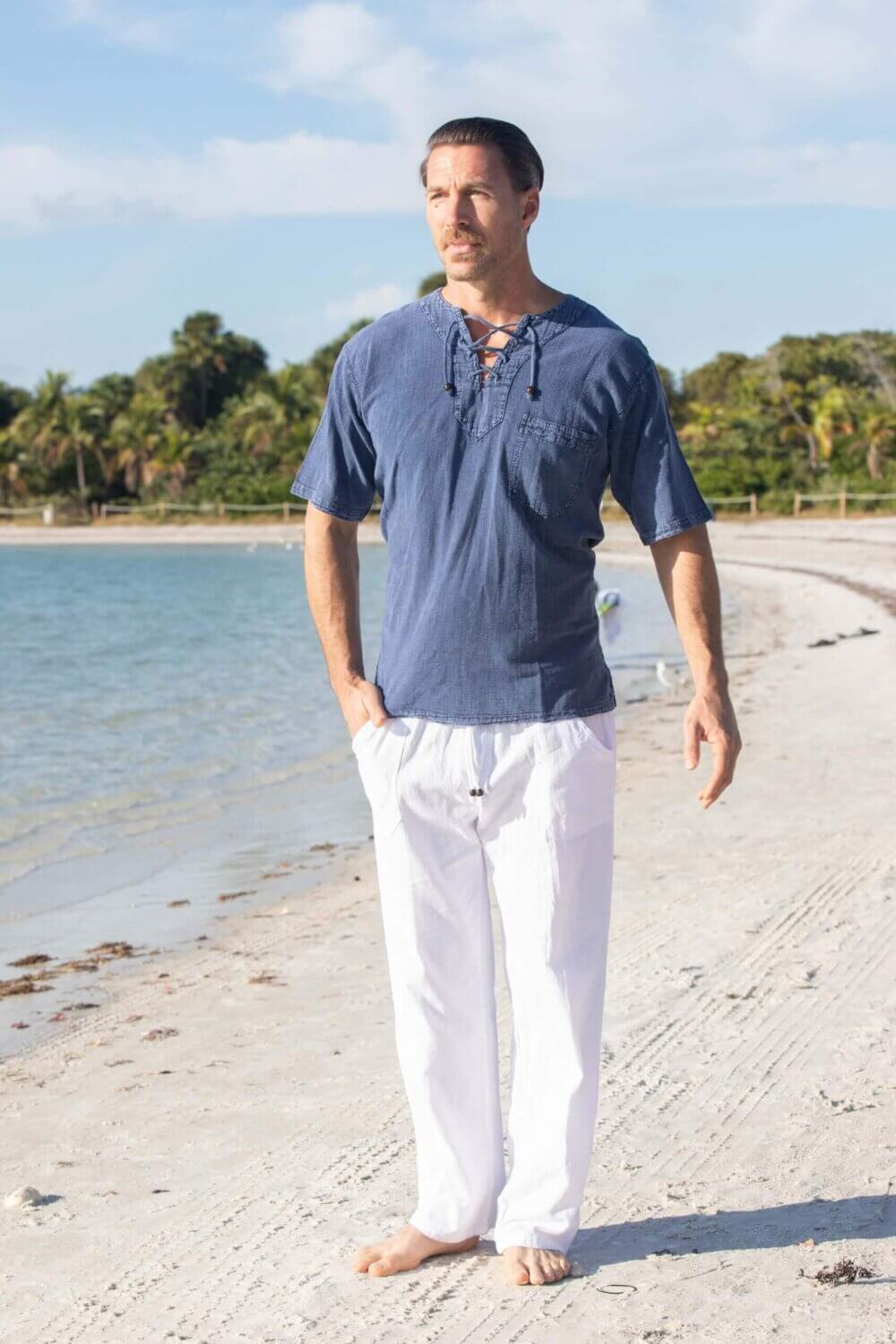 Cotton Natural Men's Hawaii Midnight Blue Shirt
