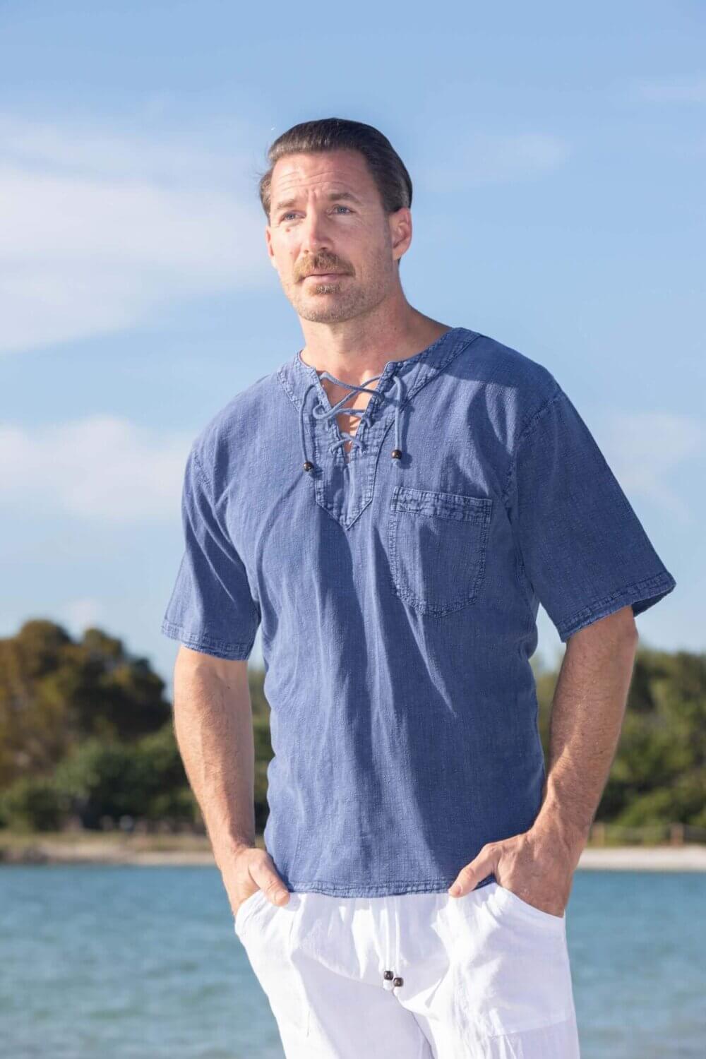 Cotton Natural Men's Hawaii Midnight Blue Shirt
