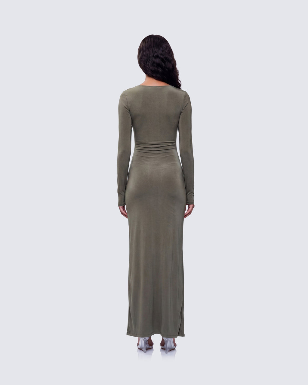 Finesse Isley Green Cut Out Ruched Maxi Dress