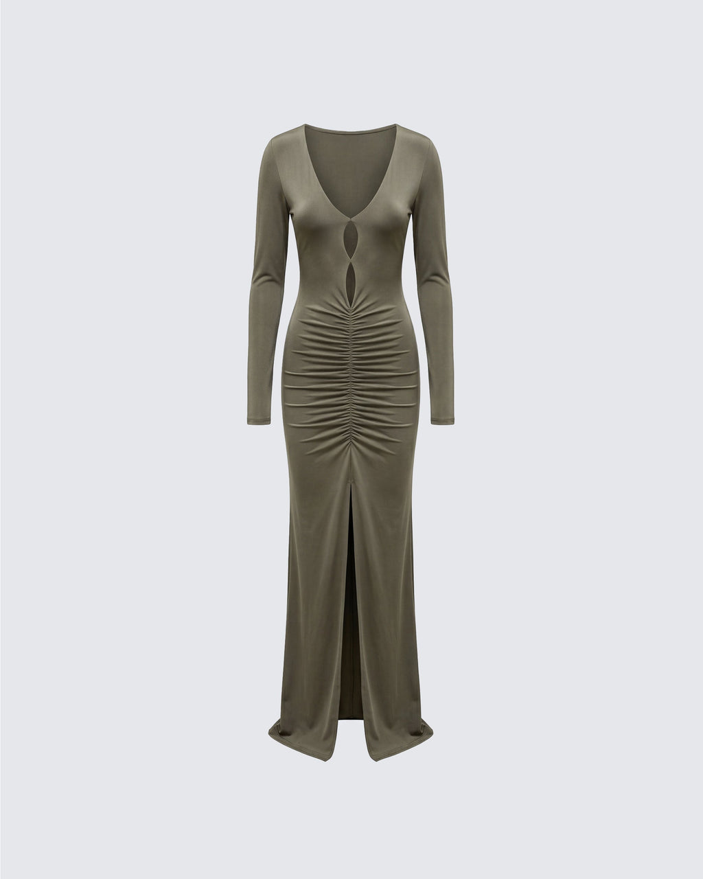 Finesse Isley Green Cut Out Ruched Maxi Dress