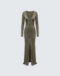 Finesse Isley Green Cut Out Ruched Maxi Dress