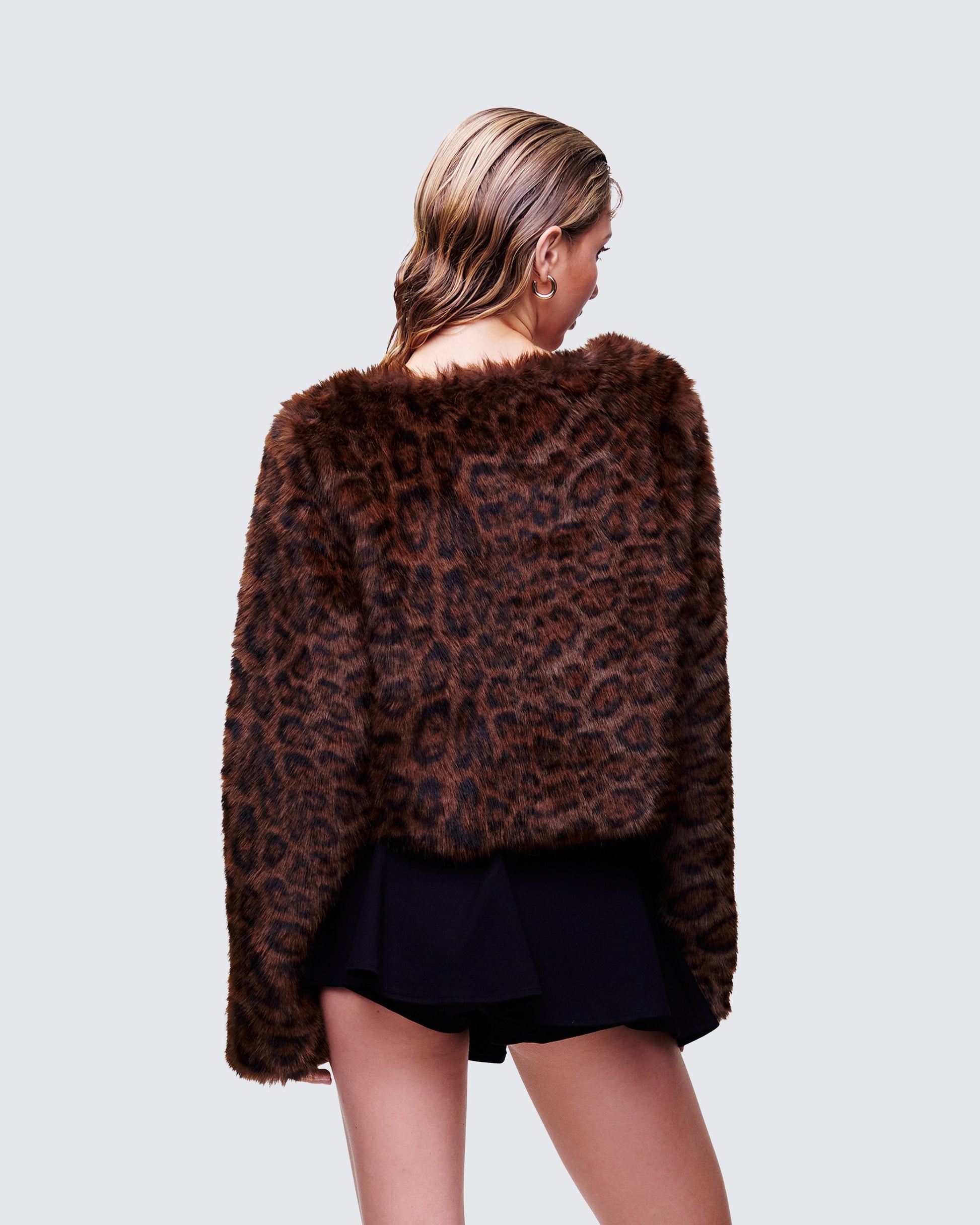 Finesse Isola Brown Faux Fur Cropped Jacket