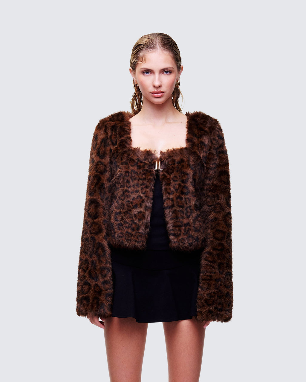 Finesse Isola Brown Faux Fur Cropped Jacket