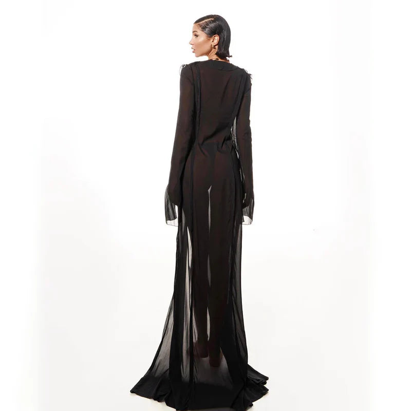 Mermaid Way In Love Again Black Sheer Chiffon Maxi Dress