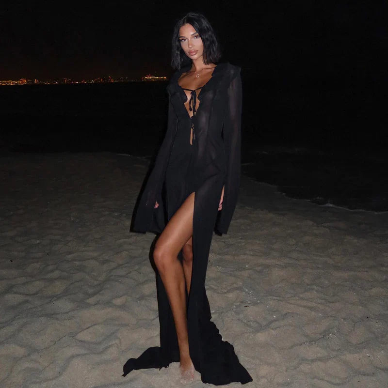 Mermaid Way In Love Again Black Sheer Chiffon Maxi Dress