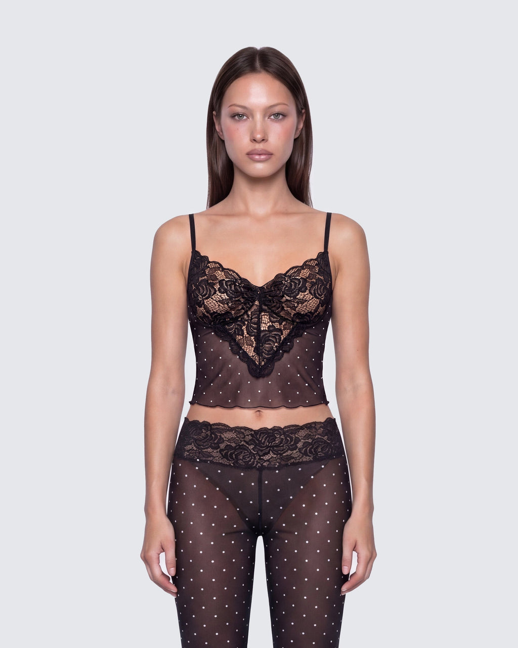 Finesse Inaya Multi Mesh Polka Lace Edge Cami Top