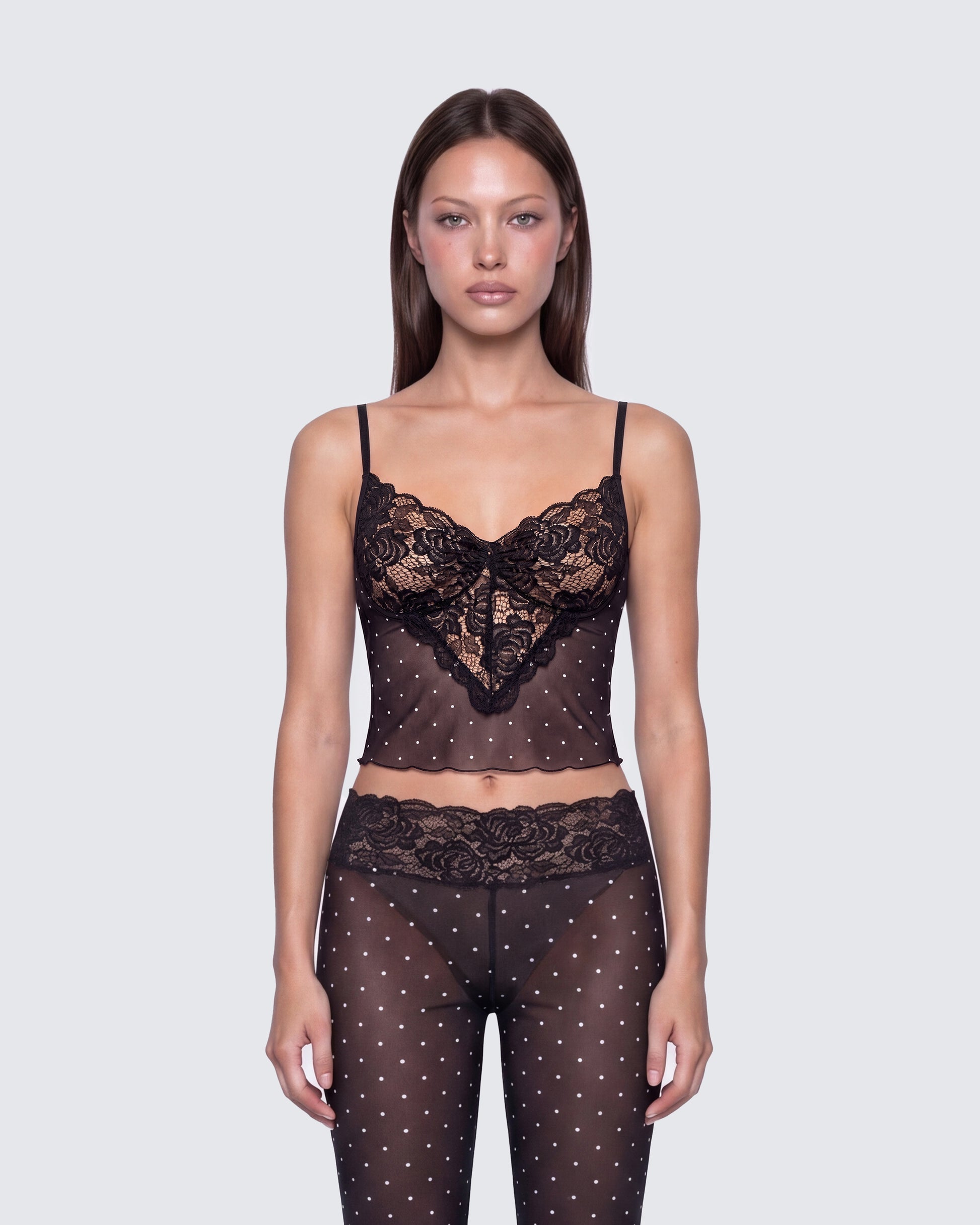 Finesse Inaya Multi Mesh Polka Lace Edge Cami Top