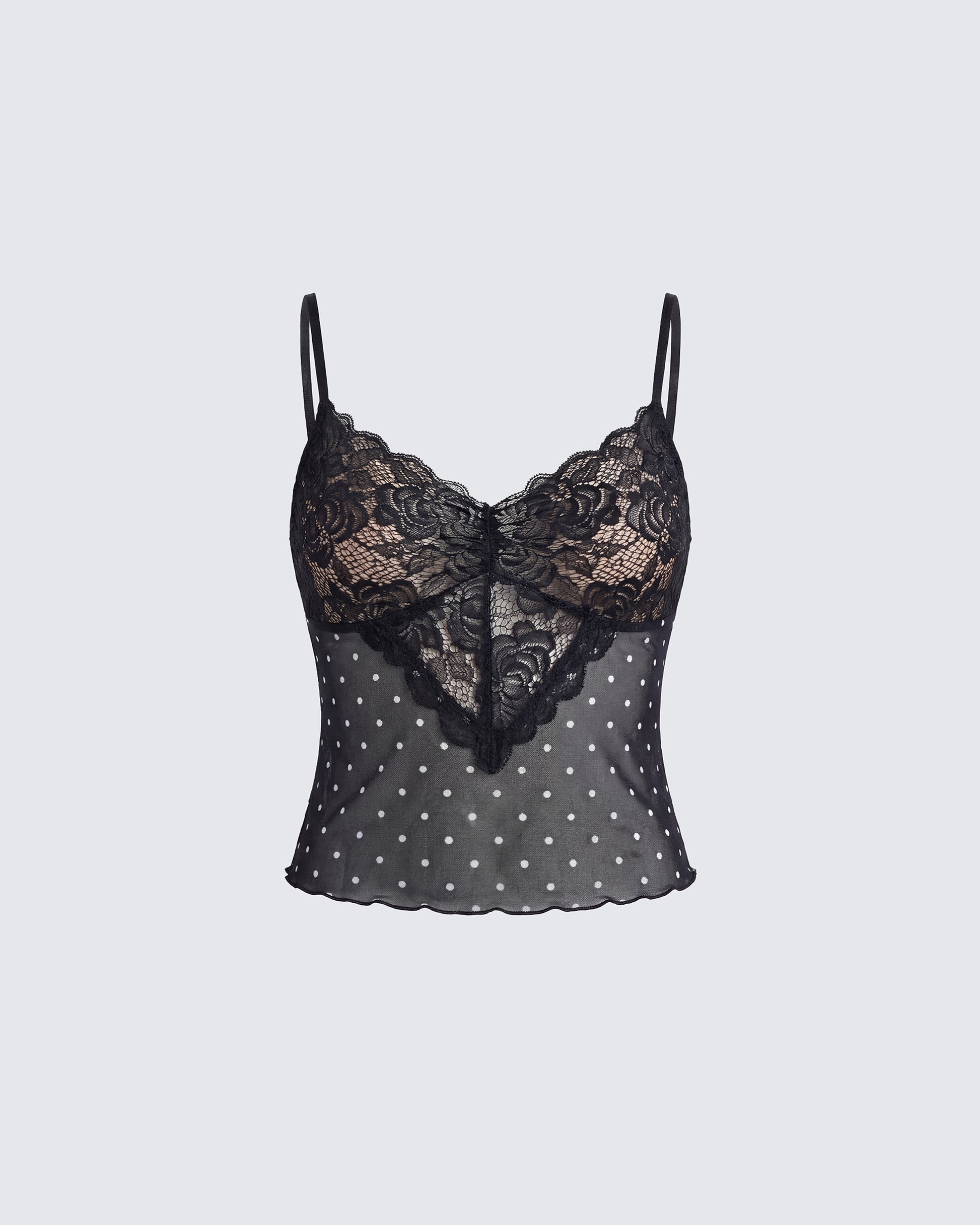 Finesse Inaya Multi Mesh Polka Lace Edge Cami Top