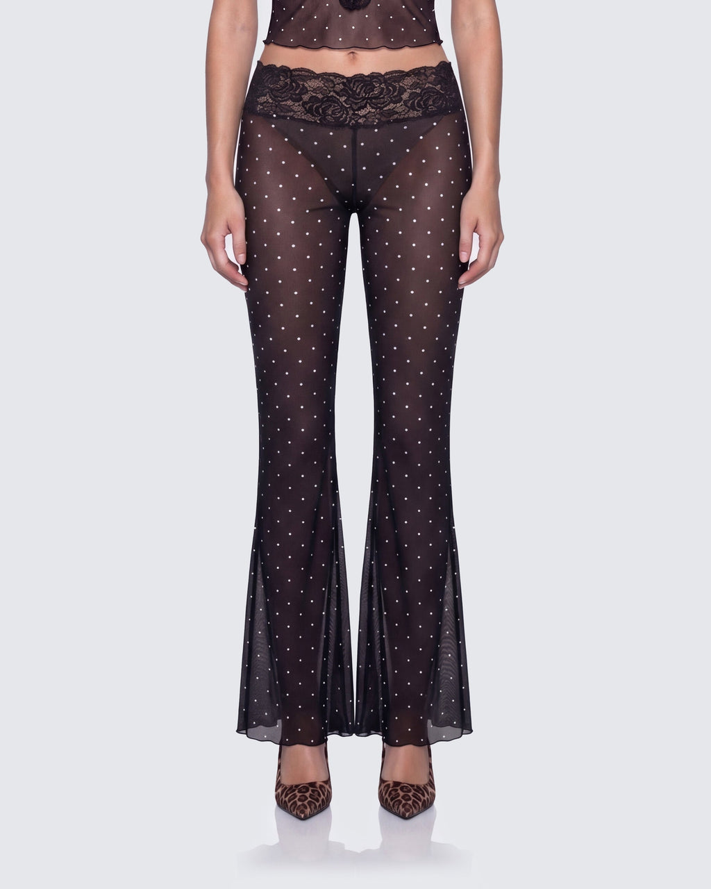 Finesse Inaya Multi Mesh Polka Lace Edge Leggings