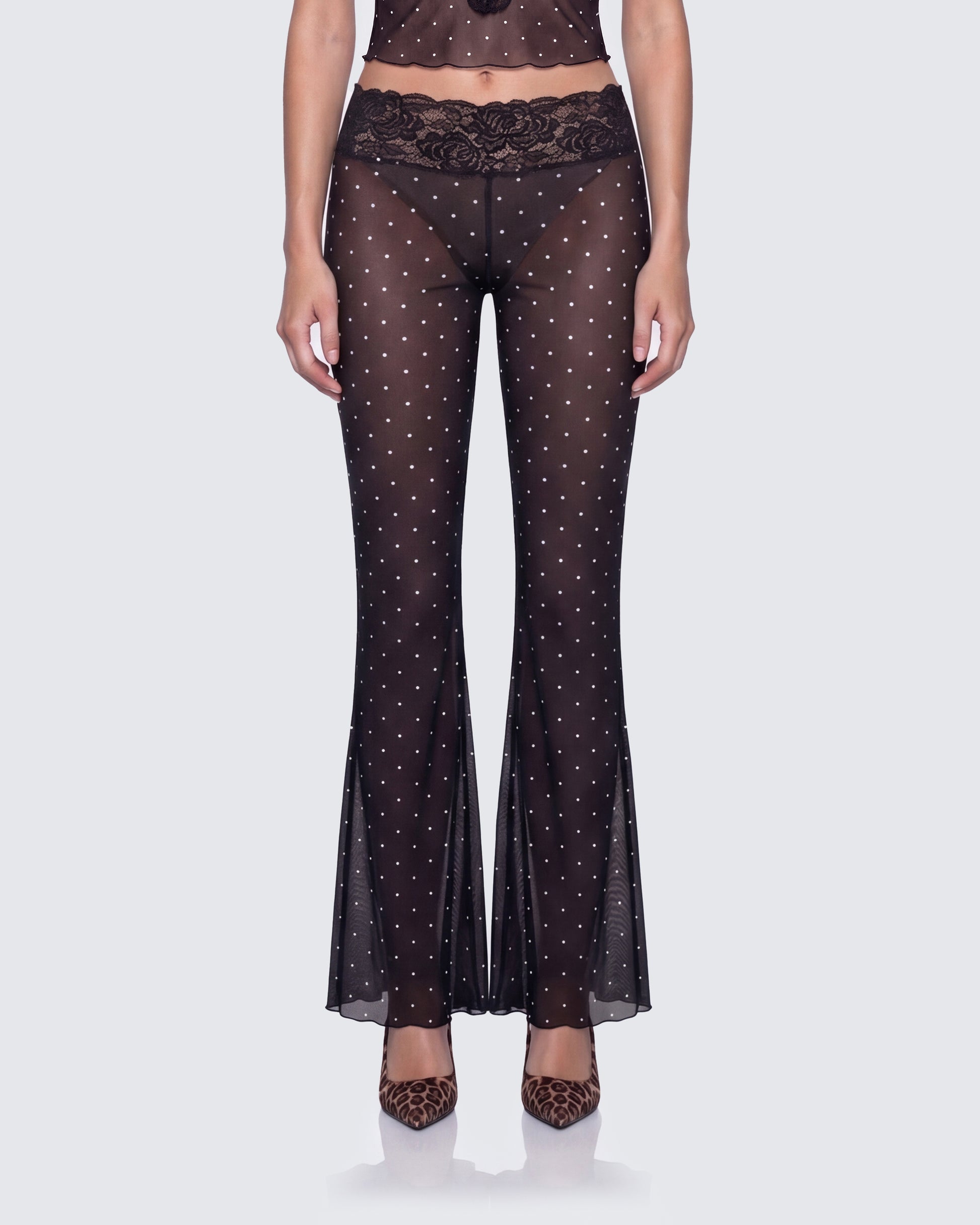 Finesse Inaya Multi Mesh Polka Lace Edge Leggings