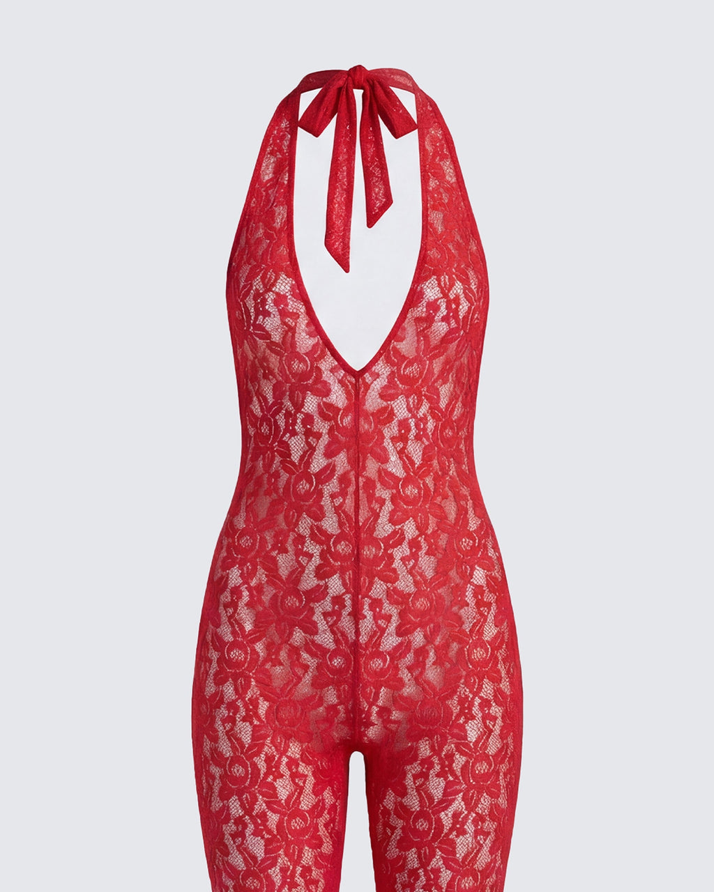 Finesse Isabel Red Lace Capri Jumpsuit