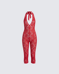 Finesse Isabel Red Lace Capri Jumpsuit