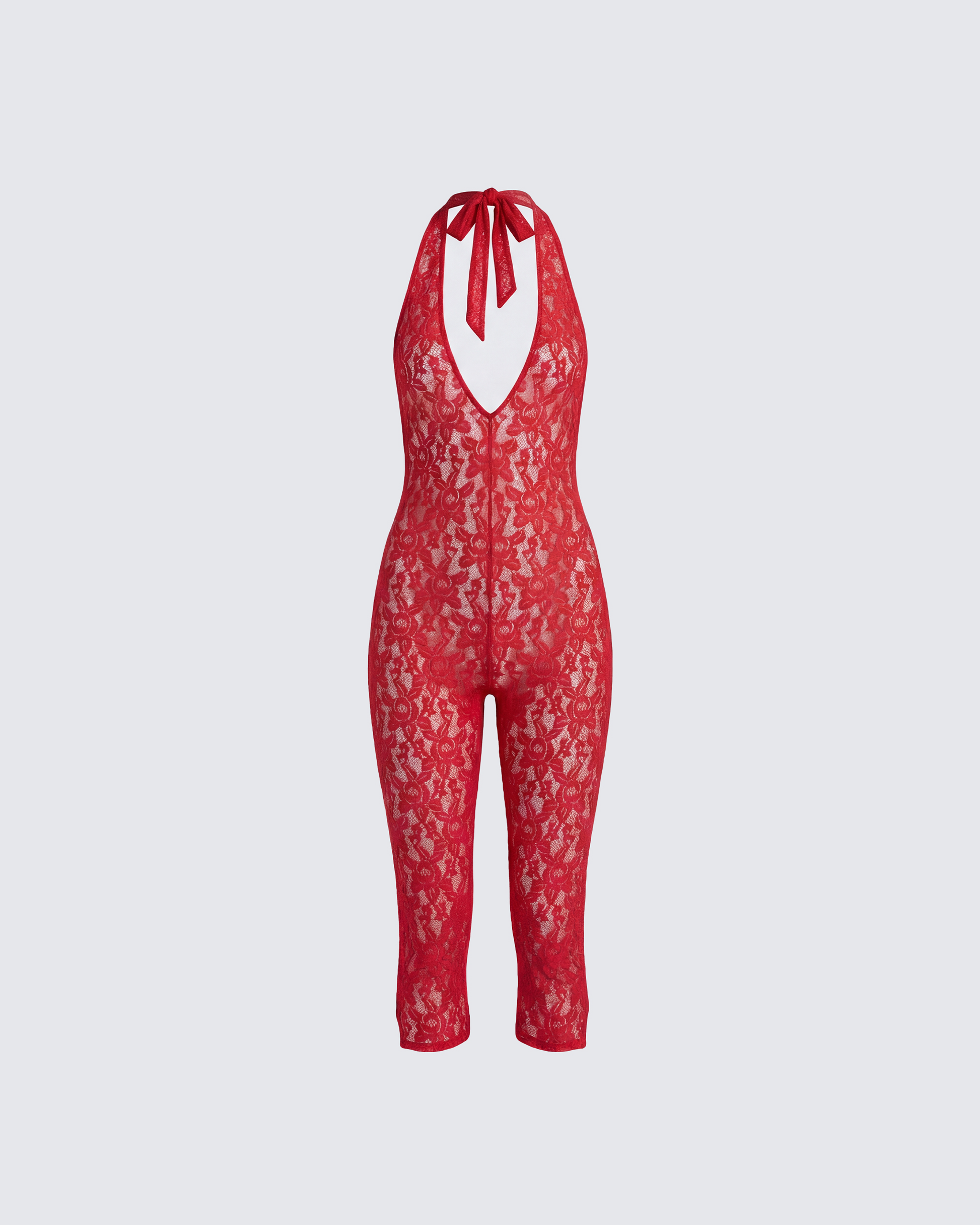 Finesse Isabel Red Lace Capri Jumpsuit