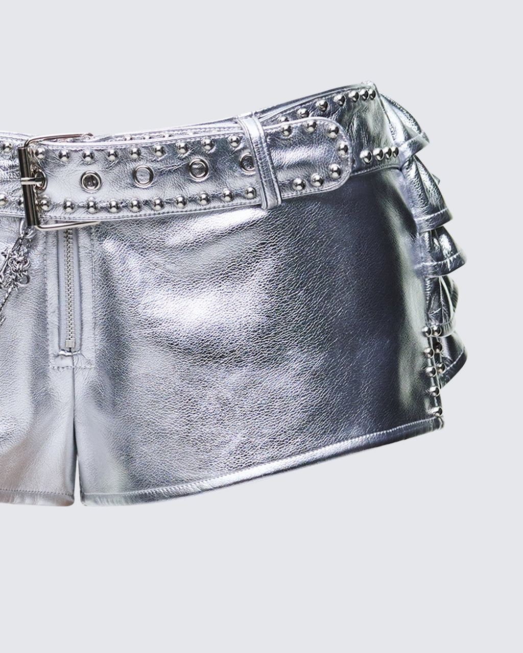 Finesse Jaxina Silver Vegan Leather Chain Belt Shorts