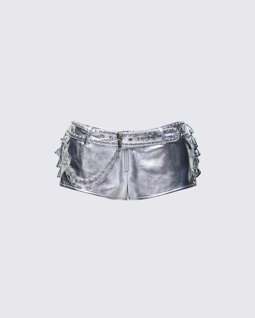 Finesse Jaxina Silver Vegan Leather Chain Belt Shorts