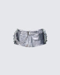 Finesse Jaxina Silver Vegan Leather Chain Belt Shorts