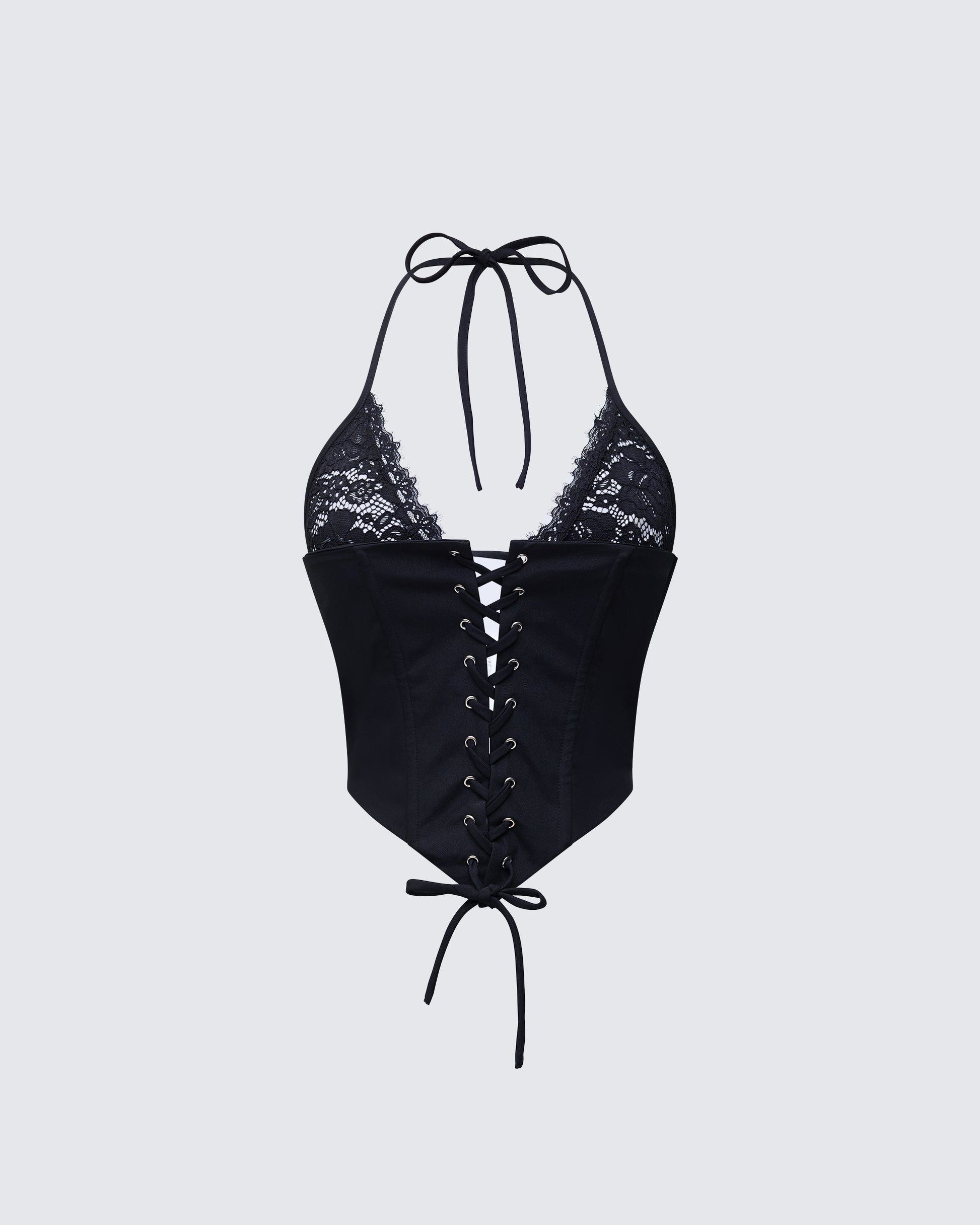 Finesse Jennie Black Lace Halter Corset Top