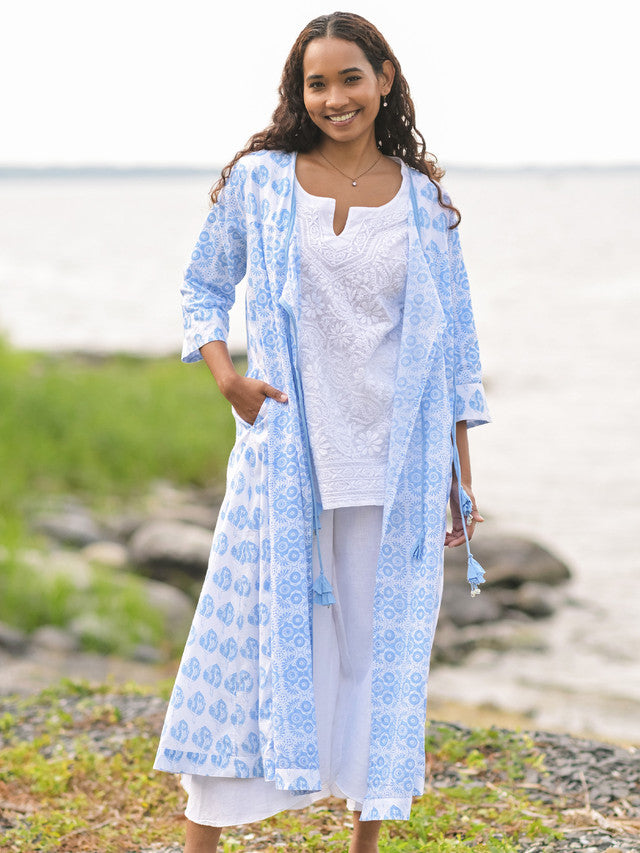 April Cornell Darjeeling Wrap Jacket - White Indigo