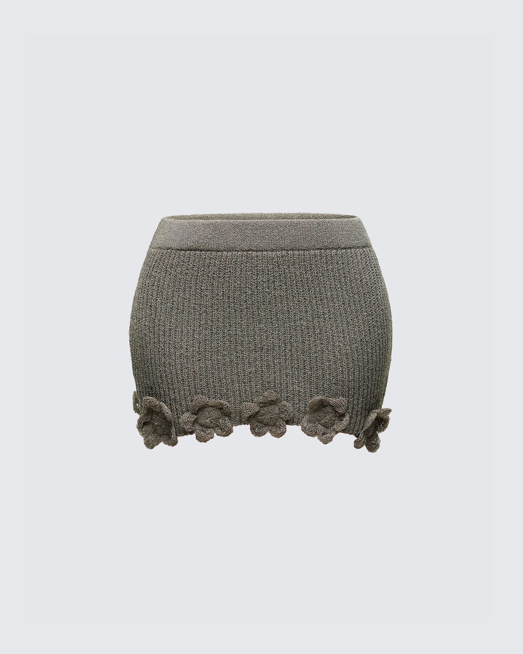 Finesse Jordan Green Knit Flower Hem Mini Skirt