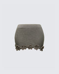 Finesse Jordan Green Knit Flower Hem Mini Skirt