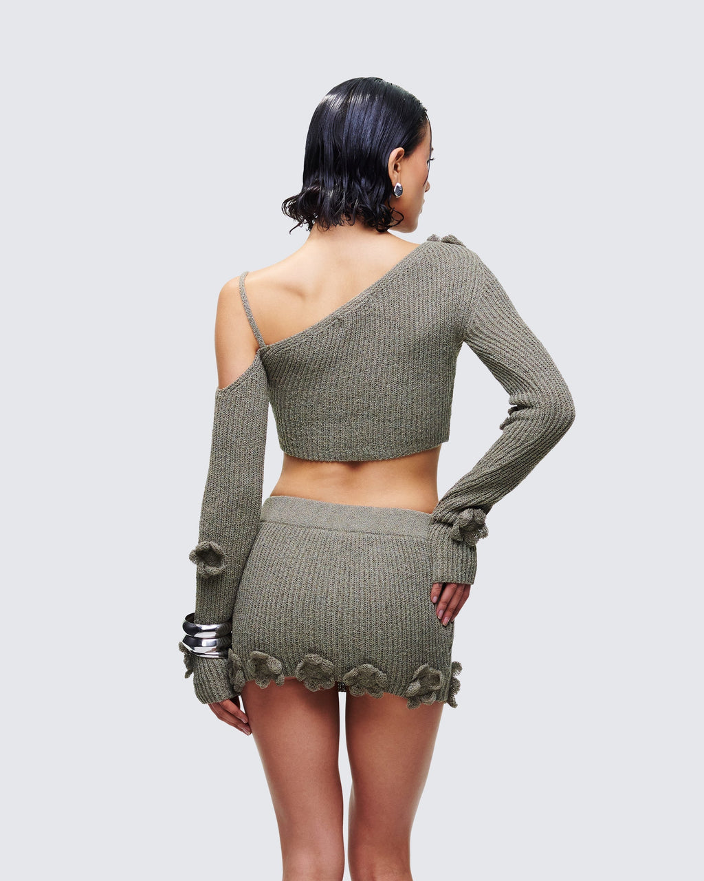 Finesse Jordan Green Knit One Shoulder Top