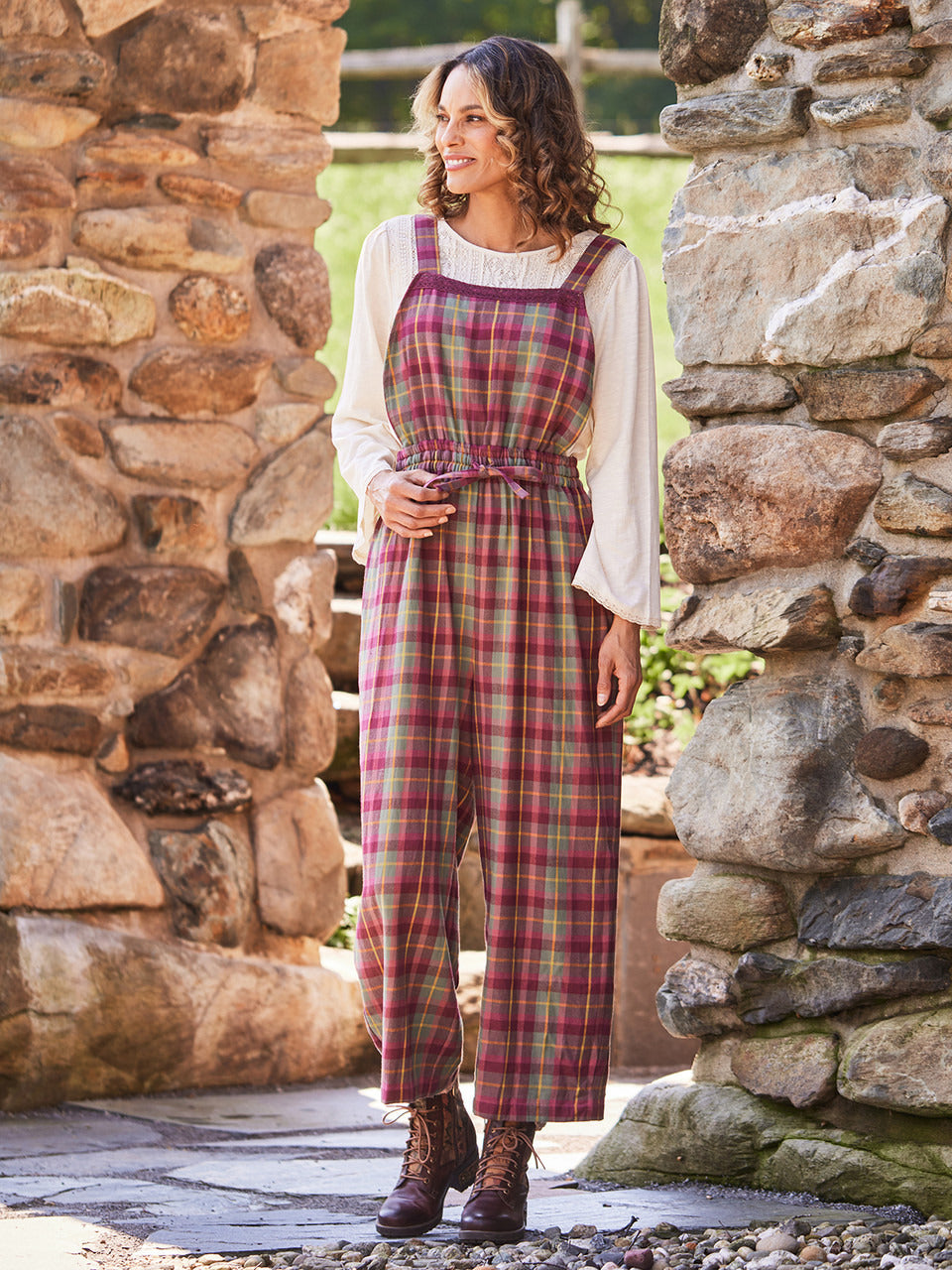 April Cornell Plumberry Plaid Jumpsuit