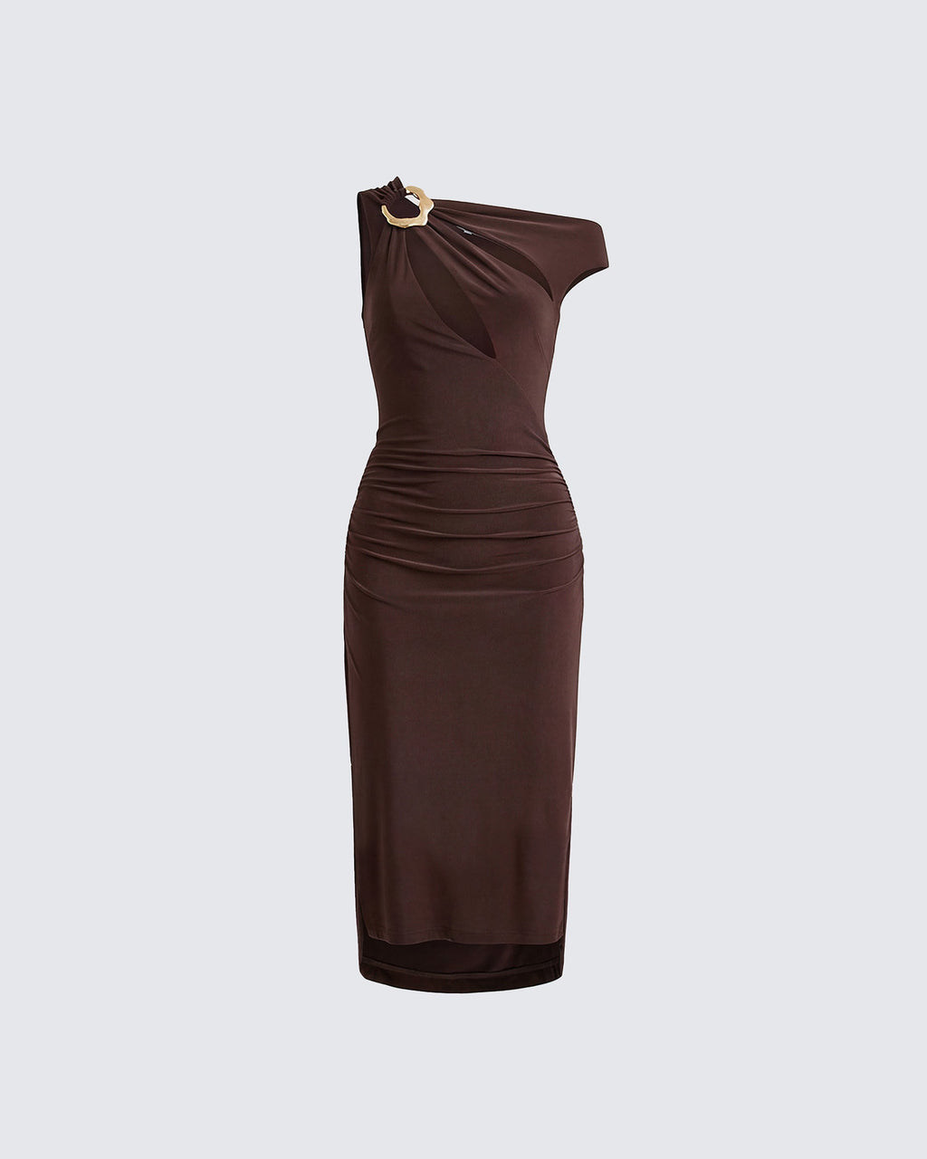 Finesse Justyna Brown Slash Neck Assym Dress
