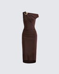 Finesse Justyna Brown Slash Neck Assym Dress