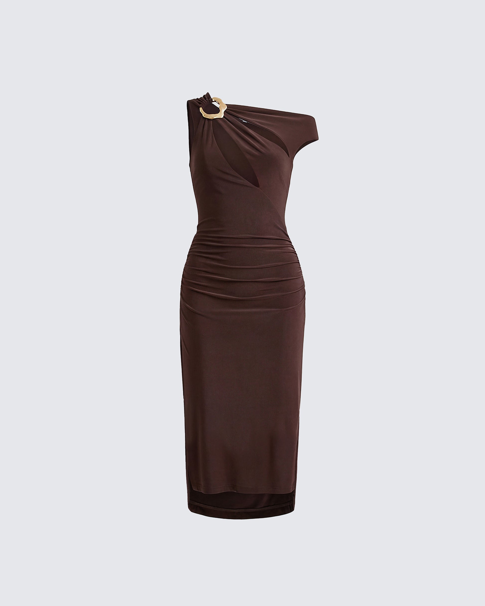 Finesse Justyna Brown Slash Neck Assym Dress