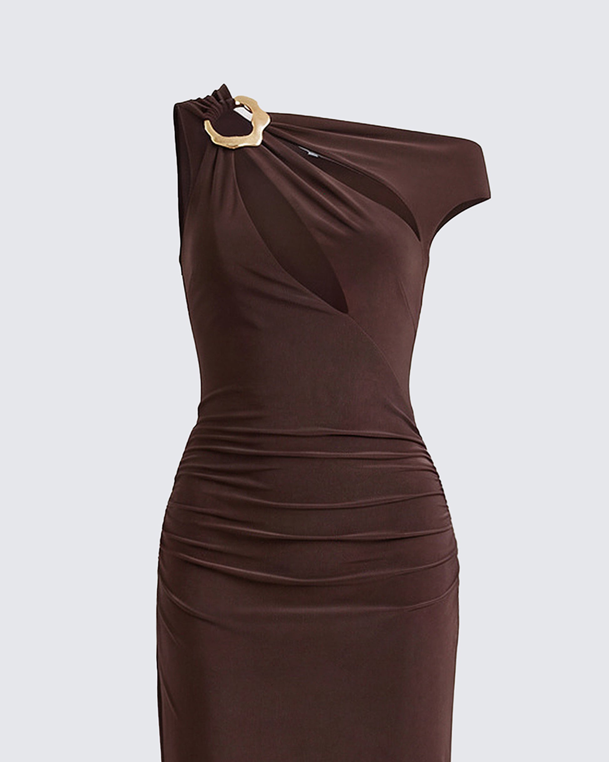 Finesse Justyna Brown Slash Neck Assym Dress