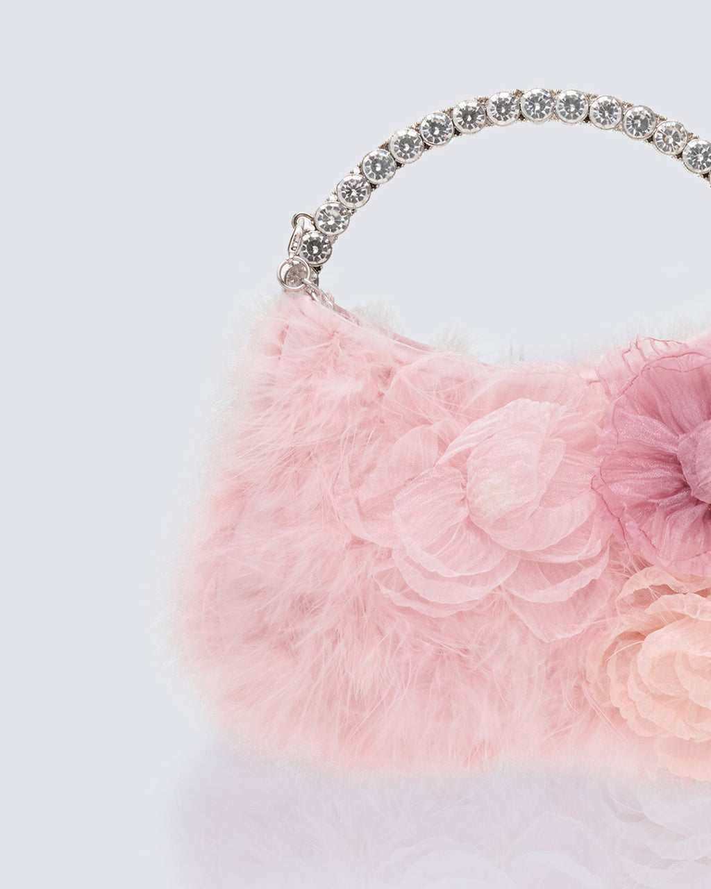 Finesse Keely Pink Feather Corsage Bag With Diamante Handle