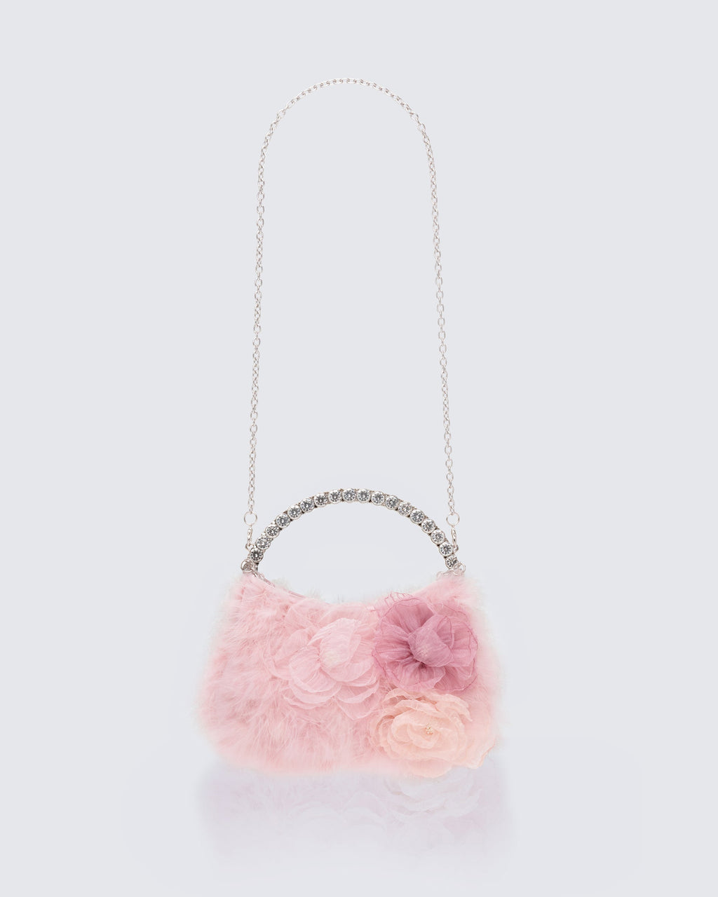 Finesse Keely Pink Feather Corsage Bag With Diamante Handle